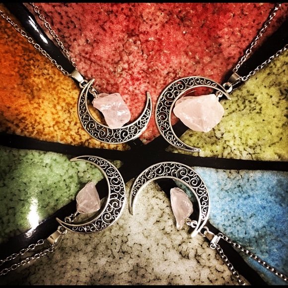 Rose Quartz Crescent Moon Necklace Boho Balance - Picture 6 of 6